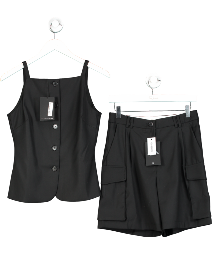 4th & Reckless Black Devon Tailored Longline Cargo Shorts And Square Neck Waistcoat UK 8