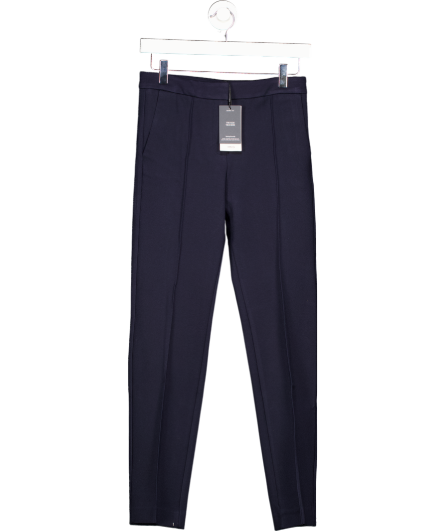 MANGO Navy Blue Straight Mid-rise Tailored Trousers UK 6