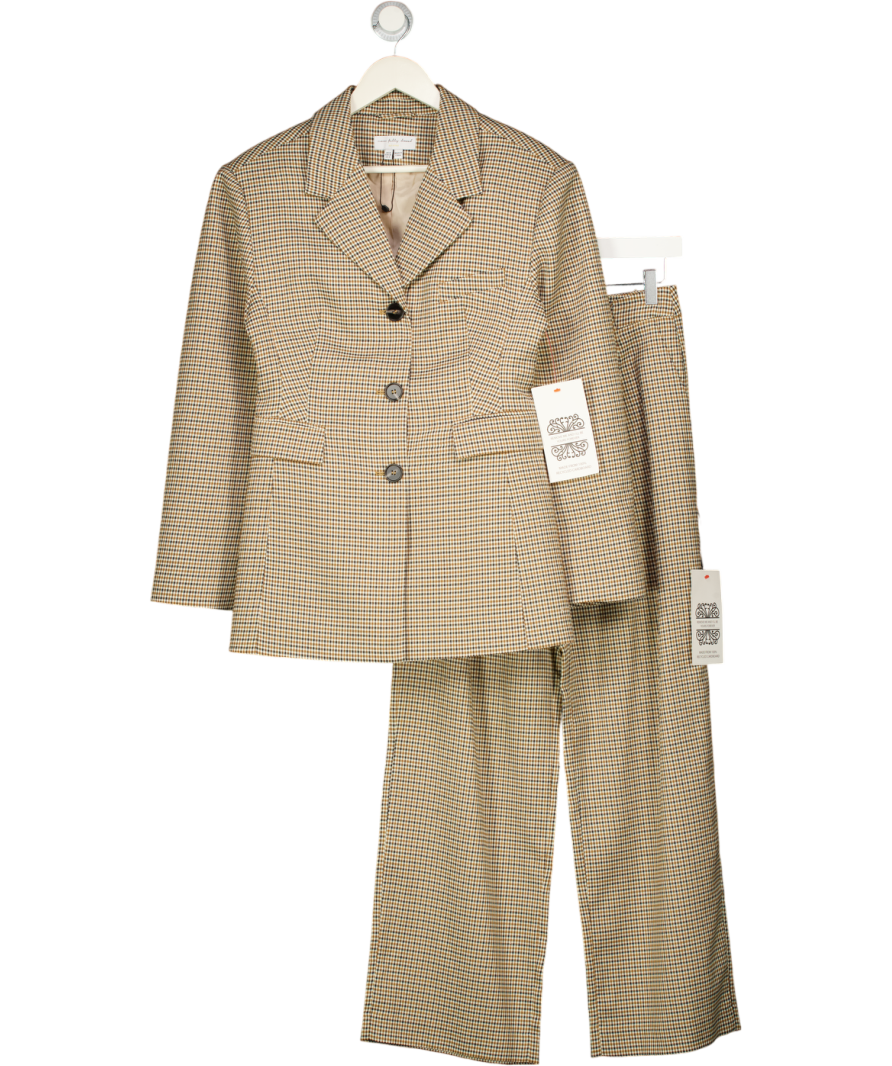 NEVER FULLY DRESSED 2-piece Cream / Brown Check Blazer And Trouser Set UK 8