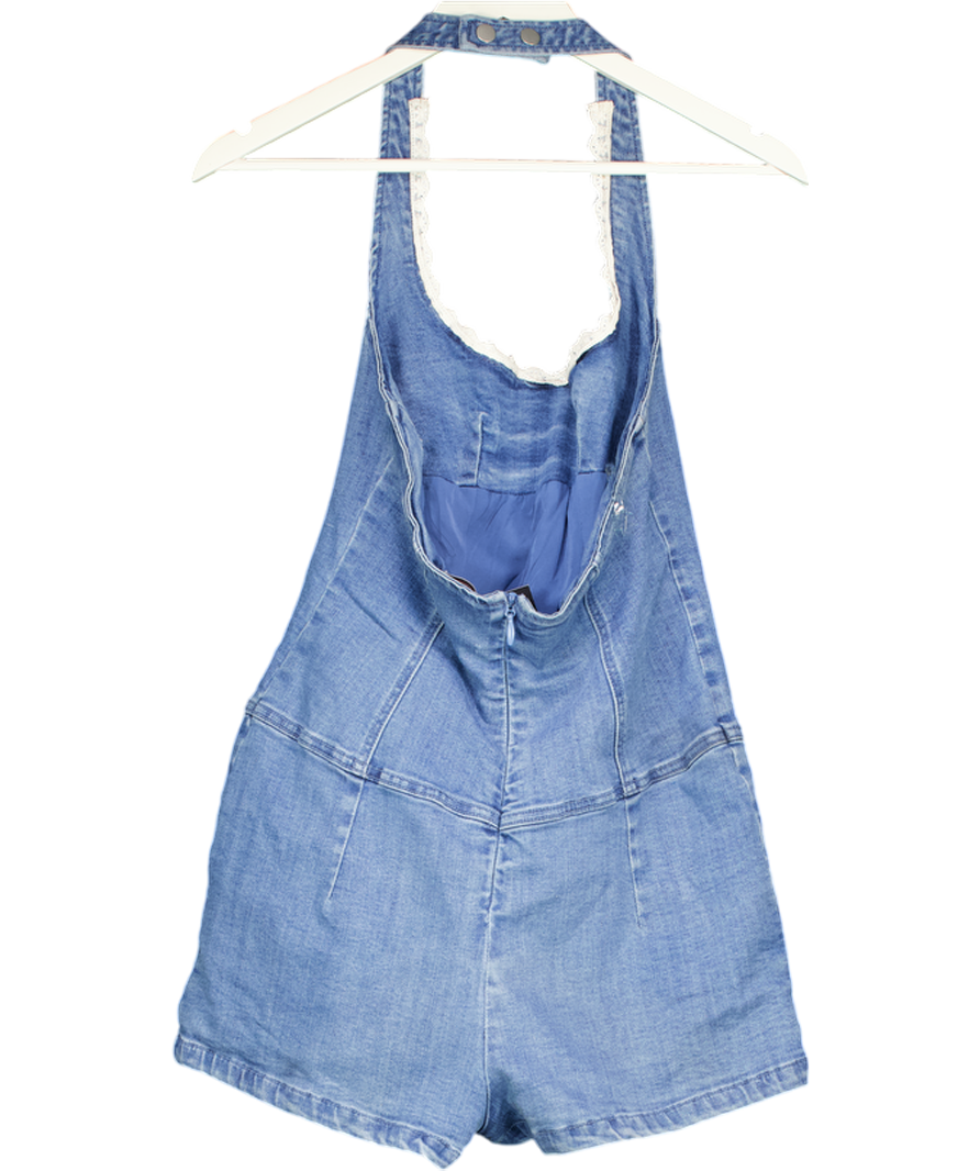 Oh Polly Blue Lalita Button-down Halterneck Playsuit UK 10
