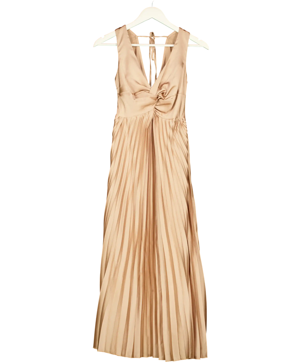 NEW LOOK  Nude Gold Twist-front Pleated Maxi Dress UK 6