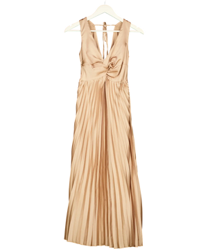 NEW LOOK  Nude Gold Twist-front Pleated Maxi Dress UK 6
