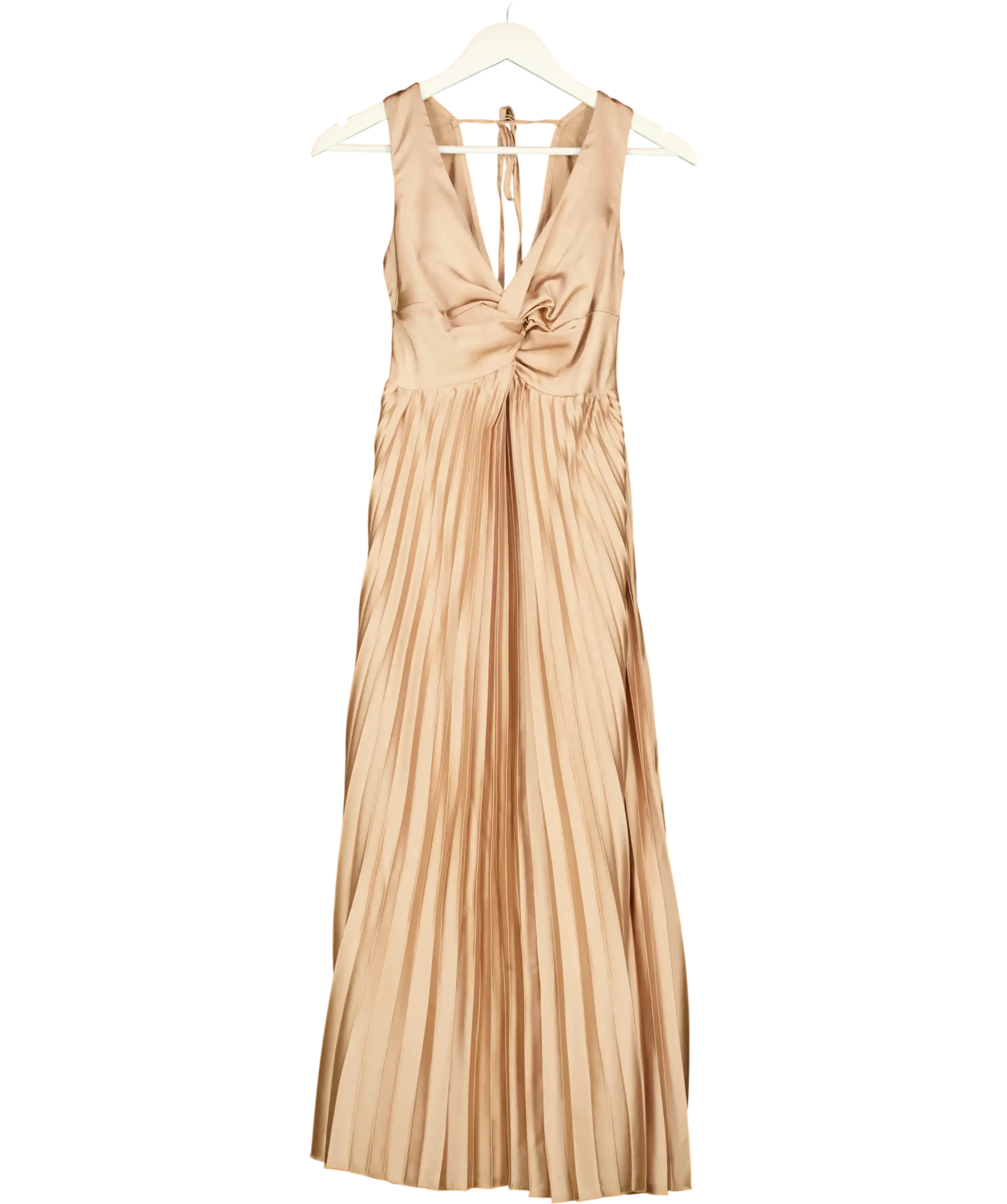 NEW LOOK  Nude Gold Twist-front Pleated Maxi Dress UK 6