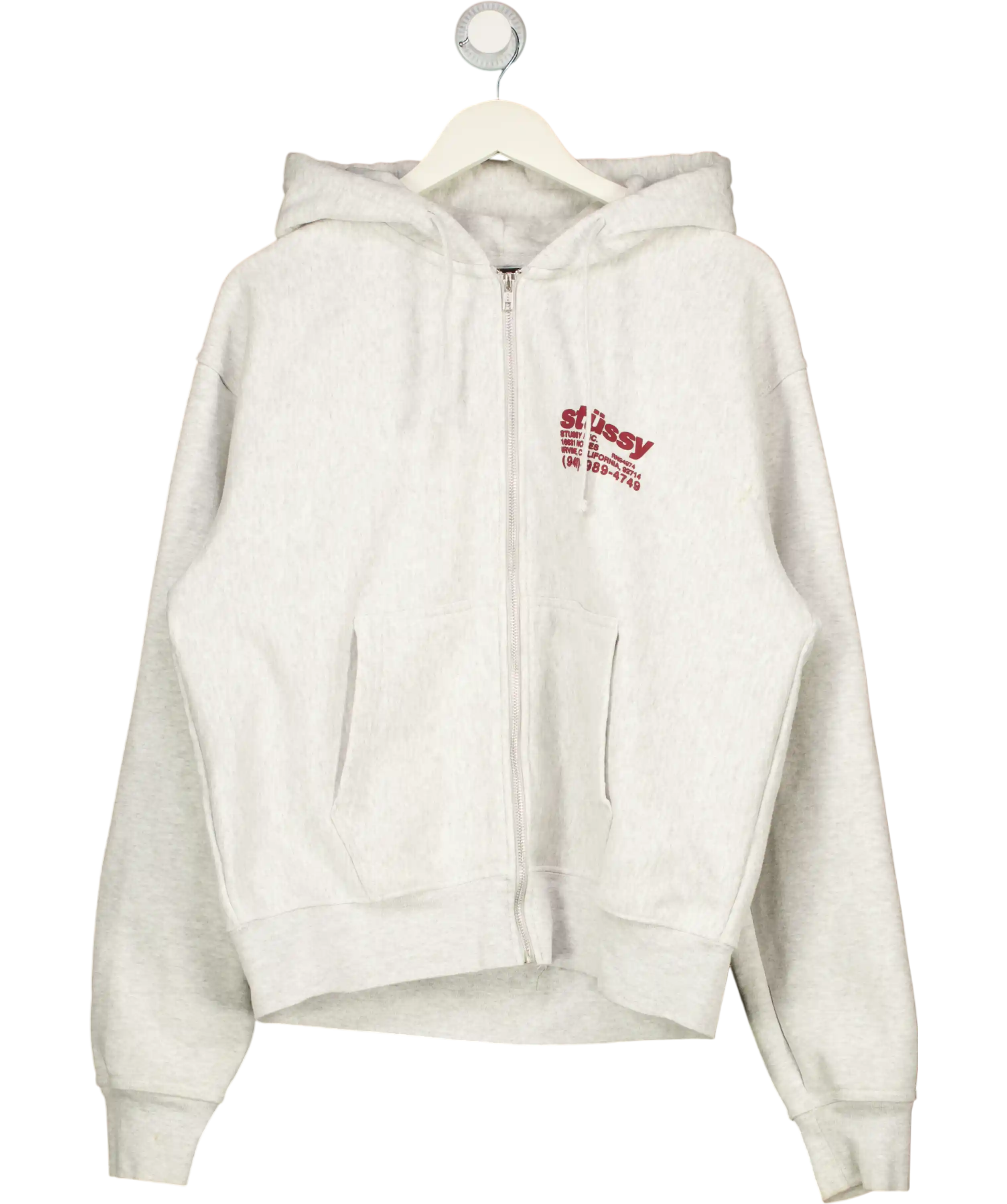 Stüssy Grey Zip Up Hoodie UK M