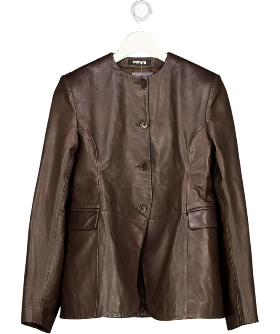 ROTATE BY BIRGER CHRISTENSEN Chocolate Brown 100% Lamb Leather Flared Leather Jacket De36 UK 8