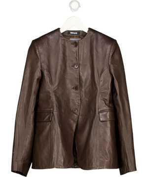 ROTATE BY BIRGER CHRISTENSEN Chocolate Brown 100% Lamb Leather Flared Leather Jacket De36 UK 8