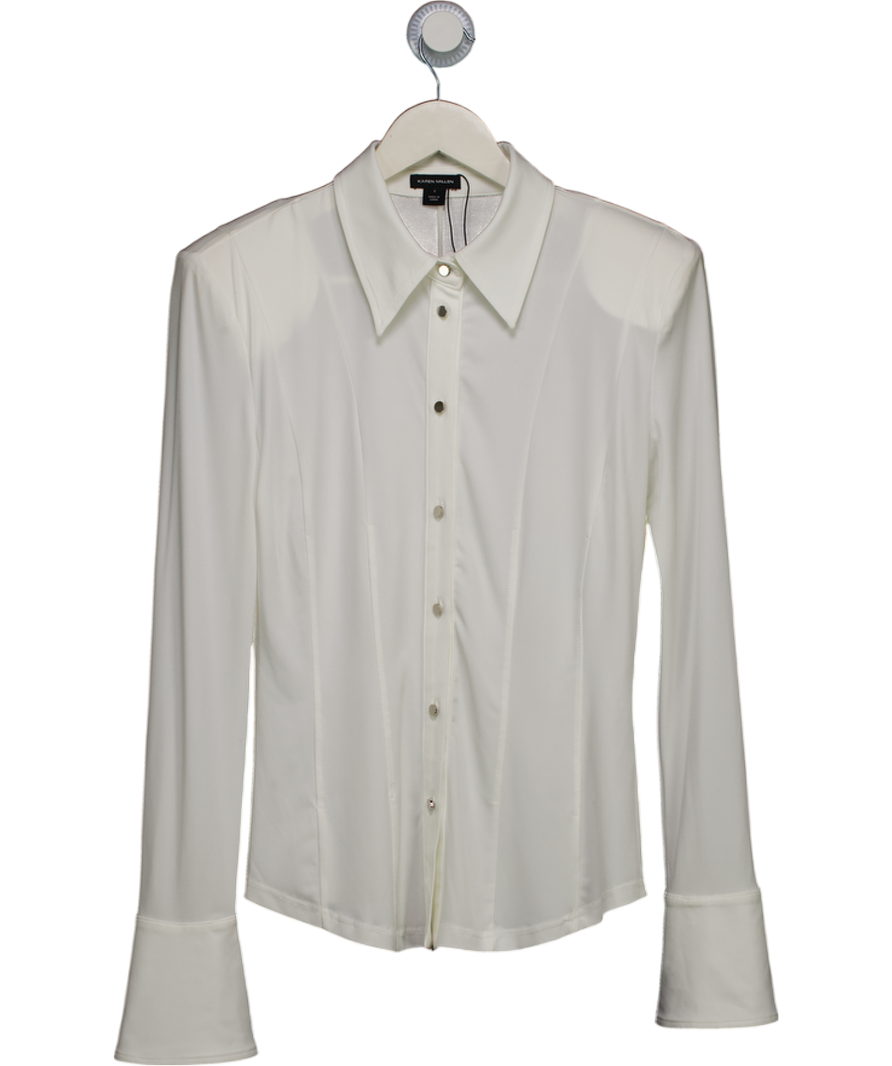 Karen Millen White Power Shoulder Drapey Crepe Seam Detail Shirt UK S