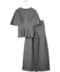 ARRANGE Grey Pleat Waist Short Sleeve Top & Wide Leg Trousers Set UK 6