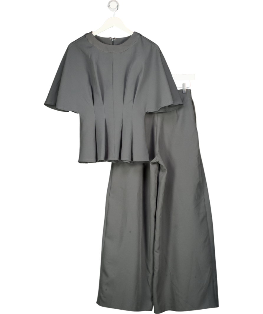 ARRANGE Grey Pleat Waist Short Sleeve Top & Wide Leg Trousers Set UK 6