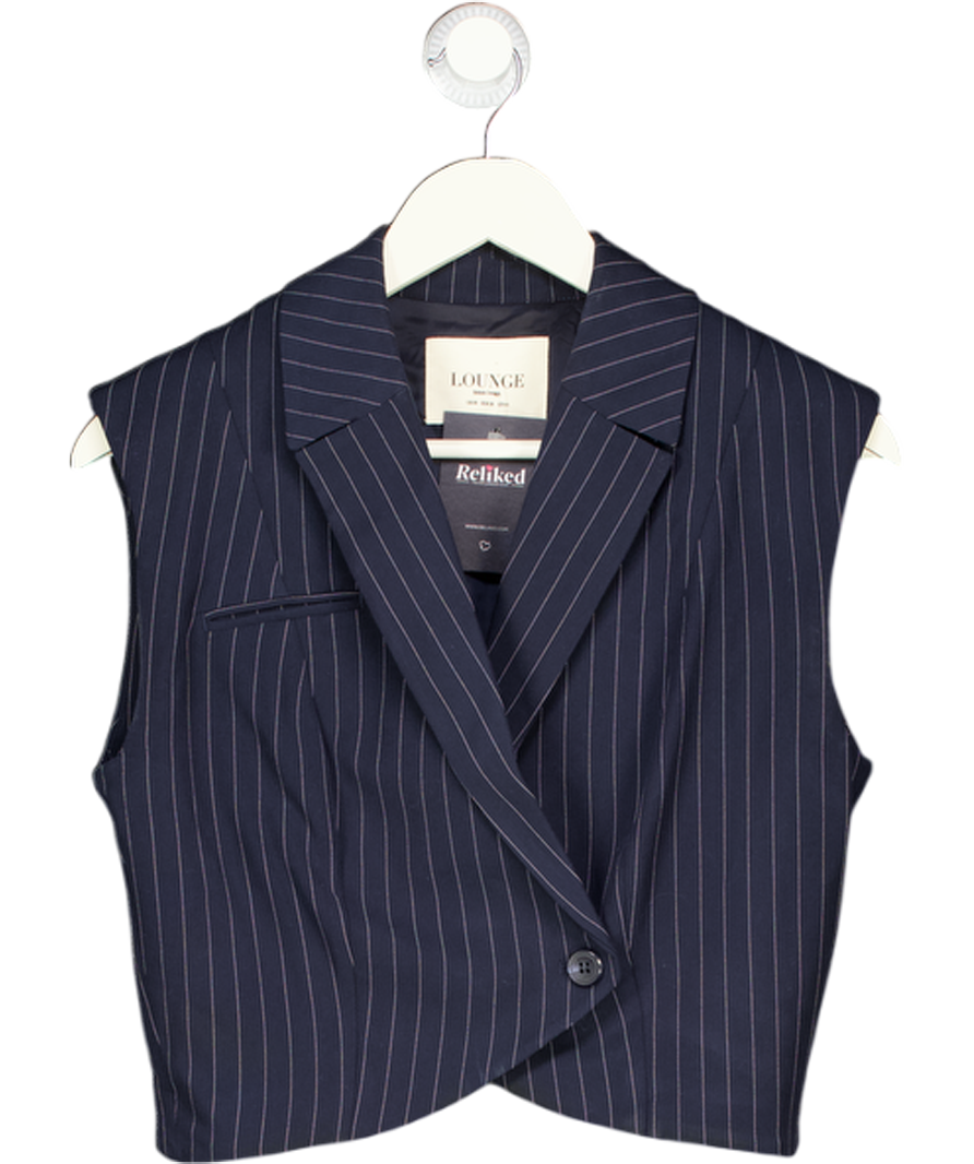 LOUNGE Blue Pinstripe Crop Waistcoat Top UK 10