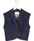 LOUNGE Blue Pinstripe Crop Waistcoat Top UK 10