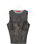 coucoo Black Faux Leather Sleeveless Top UK S