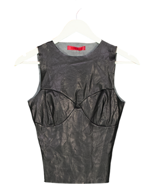coucoo Black Faux Leather Sleeveless Top UK S