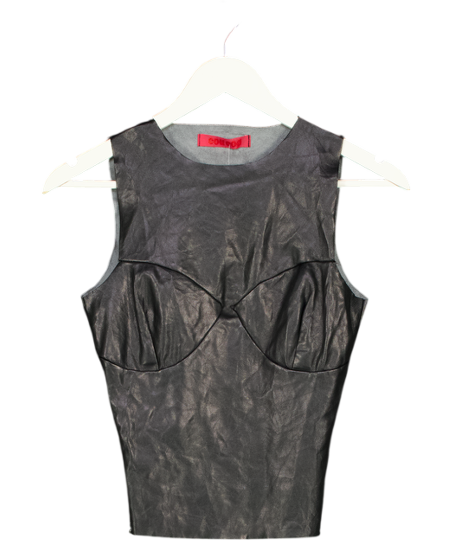coucoo Black Faux Leather Sleeveless Top UK S