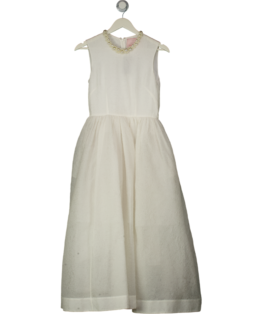 H&M White Simone Rocha Silk-blend Cloqué Dress Pearl Neckline UK XS