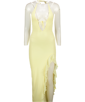 WHITE FOX Yellow Halter Ruffle Maxi Dress UK XXS