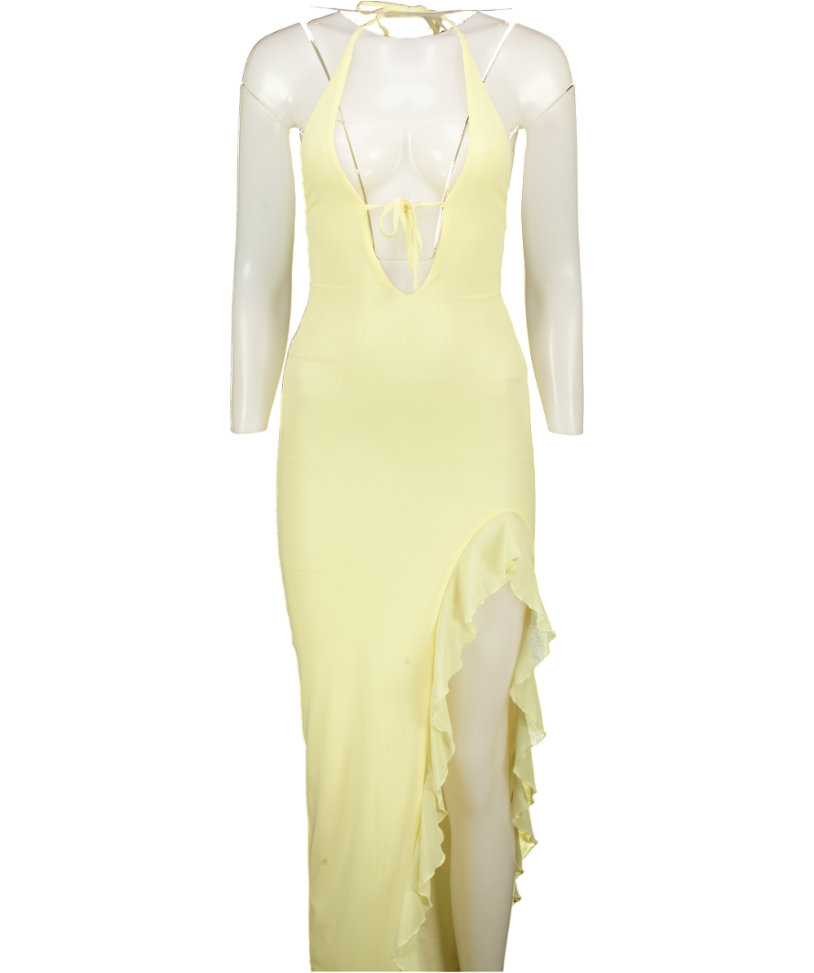 WHITE FOX Yellow Halter Ruffle Maxi Dress UK XXS