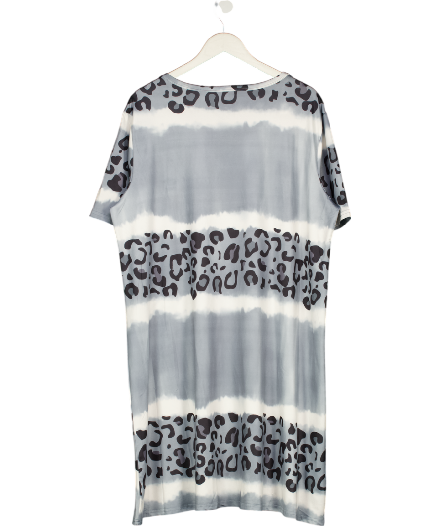 Grey V-neck Leopard Print Mini Dress UK XXL