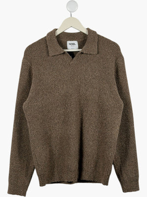 NOBL Brown Ribbed knit polo Sweater UK M