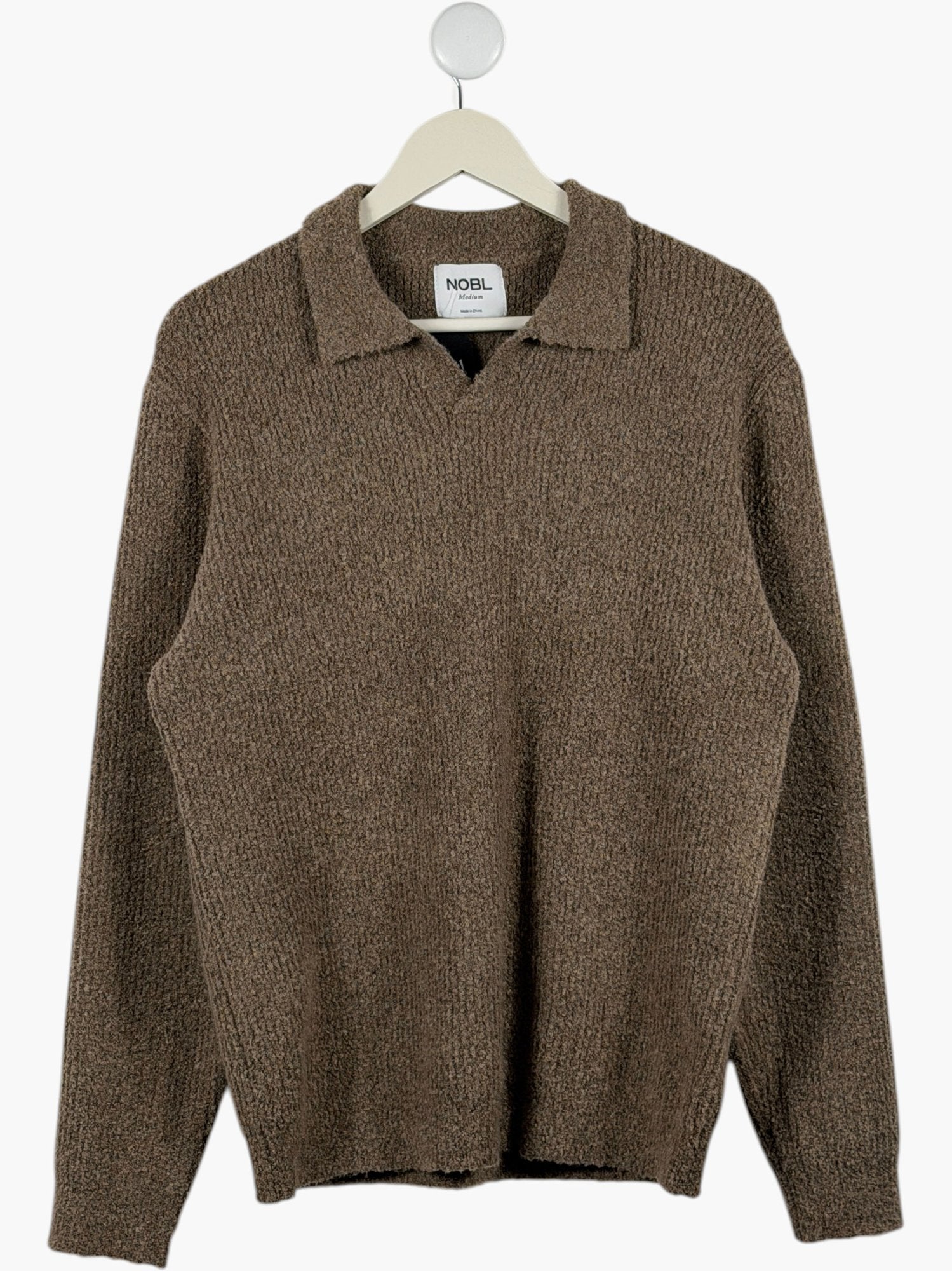 NOBL Brown Ribbed knit polo Sweater UK M