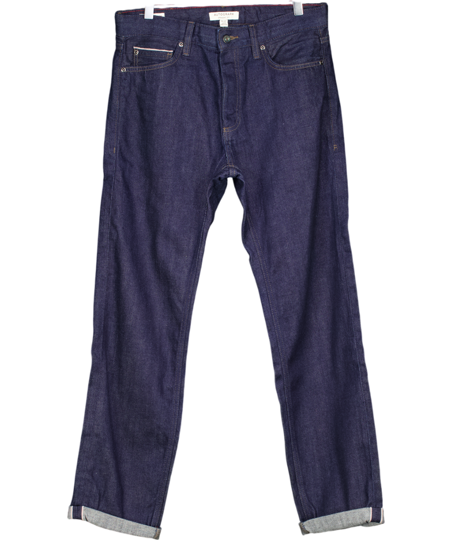 M&S Blue Straight Fit Japanese Rigid Selvedge Jeans W30