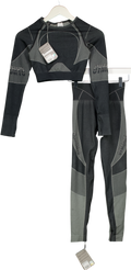 GYMSHARK 2-piece Grey Logo Turbo Seamless Long Sleeve Crop Top And Leggings Set UK XS