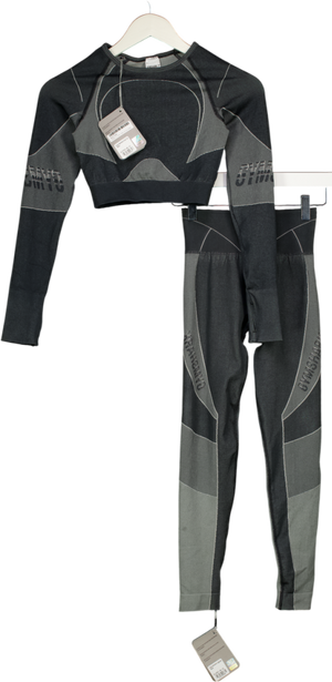 GYMSHARK 2-piece Grey Logo Turbo Seamless Long Sleeve Crop Top And Leggings Set UK XS