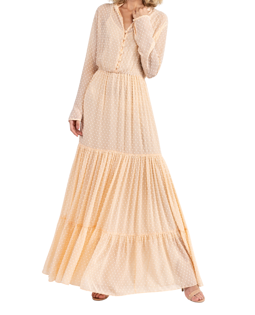 SALONI Orange Peach  Alexia Swiss-dot Chiffon Maxi Dress. UK 8