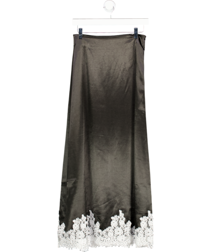 Commense Black Lace Trim Satin Maxi Skirt UK XS