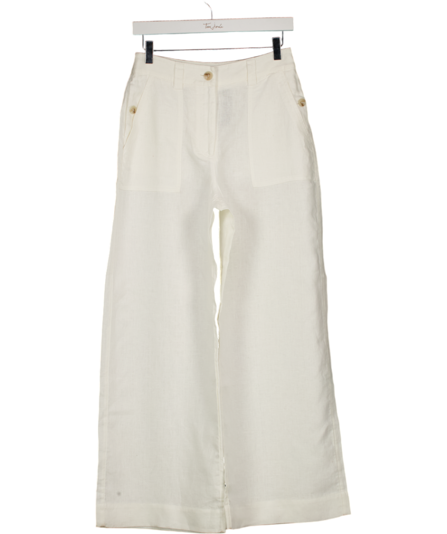REISS Ashby Linen Wide-leg Trousers In White UK 8