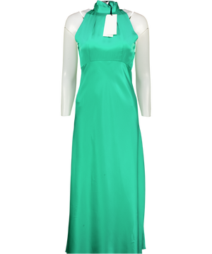 SALONI Green Michelle High-neck 100% Silk-satin Midi Dress UK 6