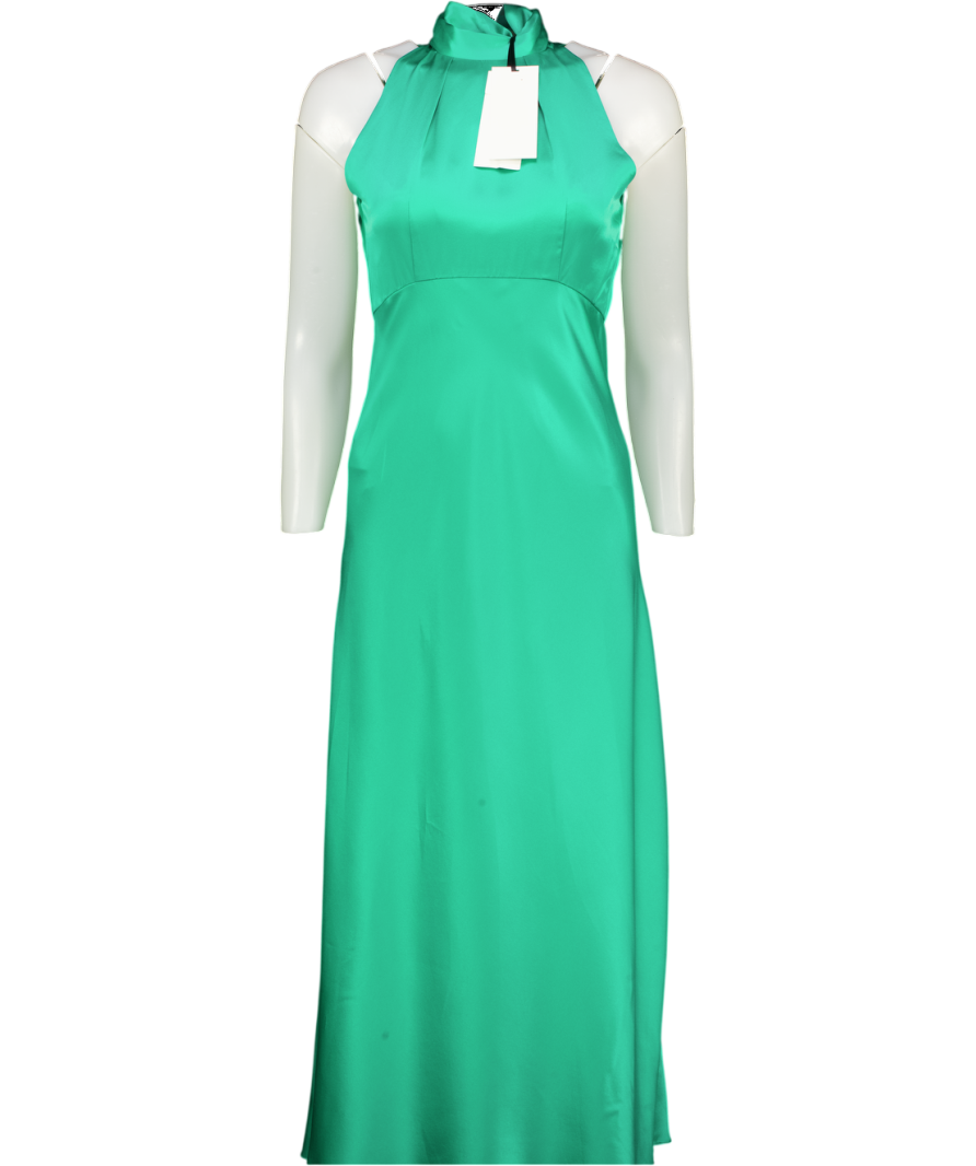 SALONI Green Michelle High-neck 100% Silk-satin Midi Dress UK 6