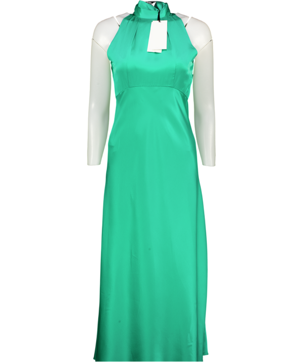 SALONI Green Michelle High-neck 100% Silk-satin Midi Dress UK 6