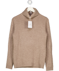AAVELLE Beige 100% Superfine Merino Wool Roll Neck Jumper UK S