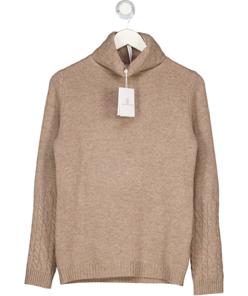 AAVELLE Beige 100% Superfine Merino Wool Roll Neck Jumper UK S