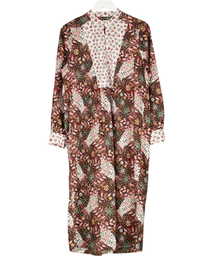 LIBERTY OF LONDON Brown Floral Print 100% Cotton Midi Dress UK 10