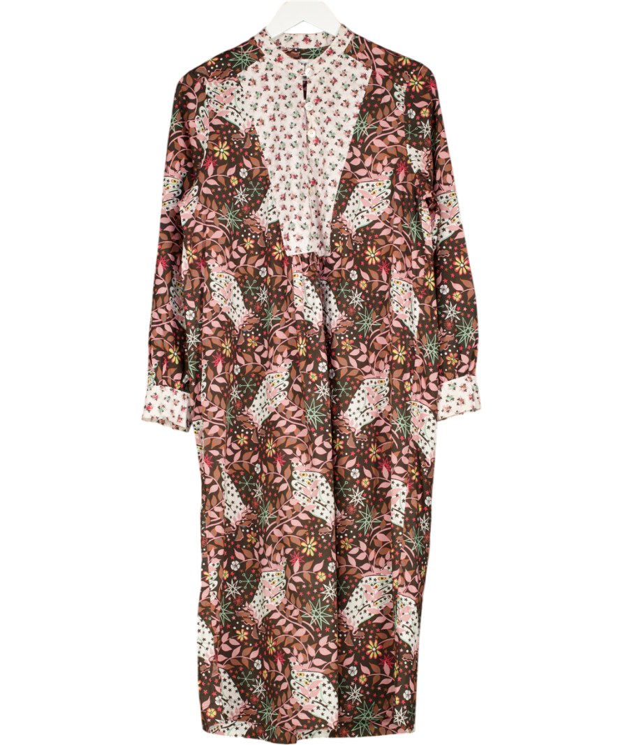 LIBERTY OF LONDON Brown Floral Print 100% Cotton Midi Dress UK 10