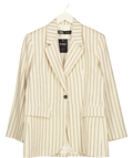 ZARA Cream / Black Striped Straight Cut Linen Blend Blazer UK M