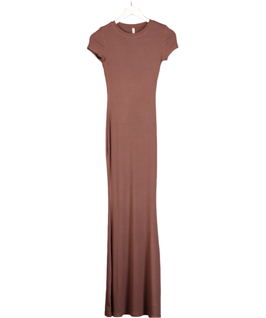 Reoria Brown Ribbed Maxi Dress UK S