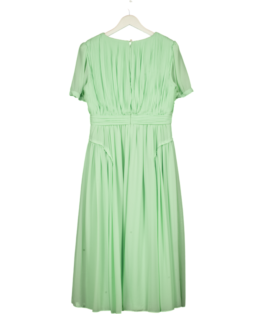 SELF PORTRAIT Green Faux Pearl-embellished Pleated Chiffon Midi Dress UK 14
