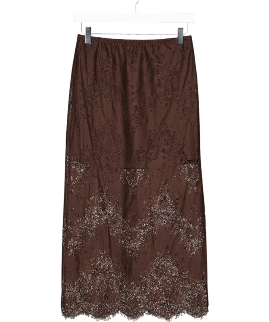 NEW LOOK Brown Lace Trim Slip Skirt UK 8