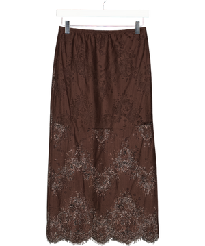 NEW LOOK Brown Lace Trim Slip Skirt UK 8
