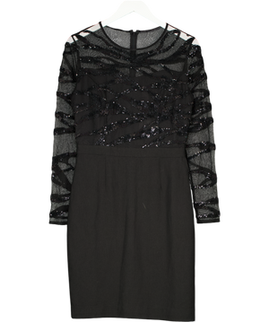 REISS Black Embellished Long Sleeve Rosalin Bodycon Dress UK 10