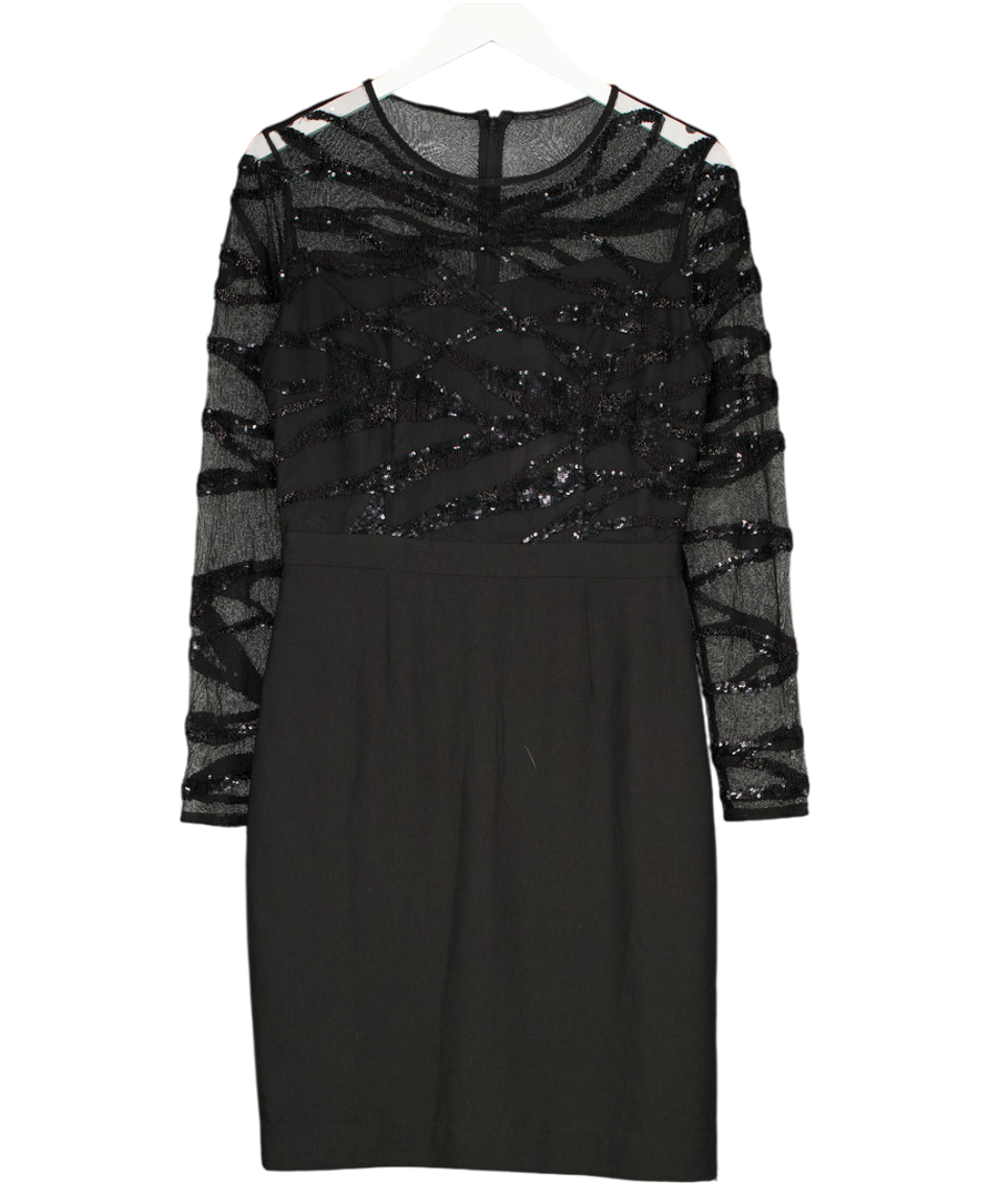 REISS Black Embellished Long Sleeve Rosalin Bodycon Dress UK 10