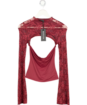 WHITE FOX Devoted Love Long Sleeve Top Burgundy Red UK XS