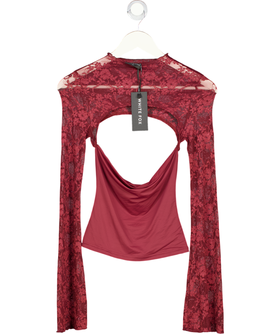WHITE FOX Devoted Love Long Sleeve Top Burgundy Red UK XS