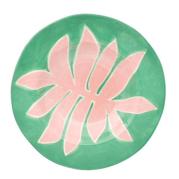 Laëtitia Rouget Ceramic Leaf Dinner Plate - 26cm - Green/Pink - Boxed