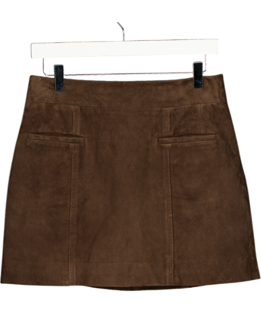 REISS Brown Saddler Suede Mini Skirt In Chocolate UK 8