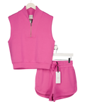 VARLEY 2-piece Pink Ritchie Doublesoft Sweat Top & High Rise Shorts Set UK XS/S