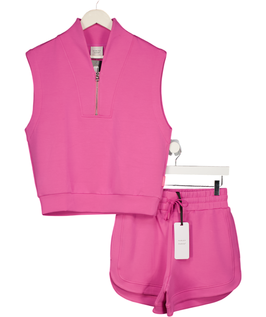 VARLEY 2-piece Pink Ritchie Doublesoft Sweat Top & High Rise Shorts Set UK XS/S